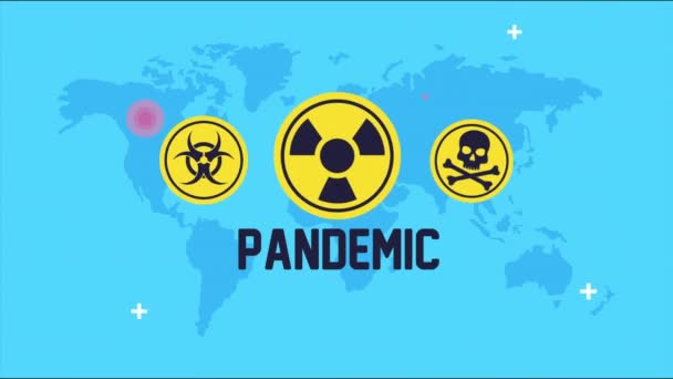 Planeta tierra y señales de precaución covid19 pandemia — Vídeo de stock