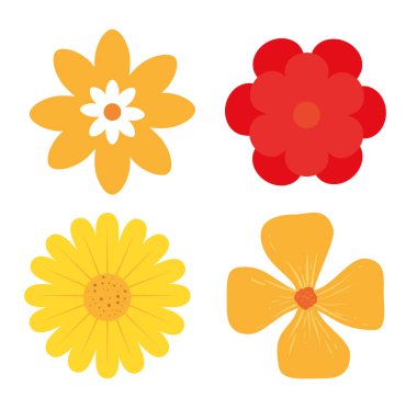 Beyaz arkaplandaki şirin çiçek seti.