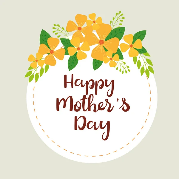 Ευτυχισμένη κάρτα ημέρα της μητέρας με πλαίσιο κυκλική λουλούδια διακόσμηση — Διανυσματικό Αρχείο