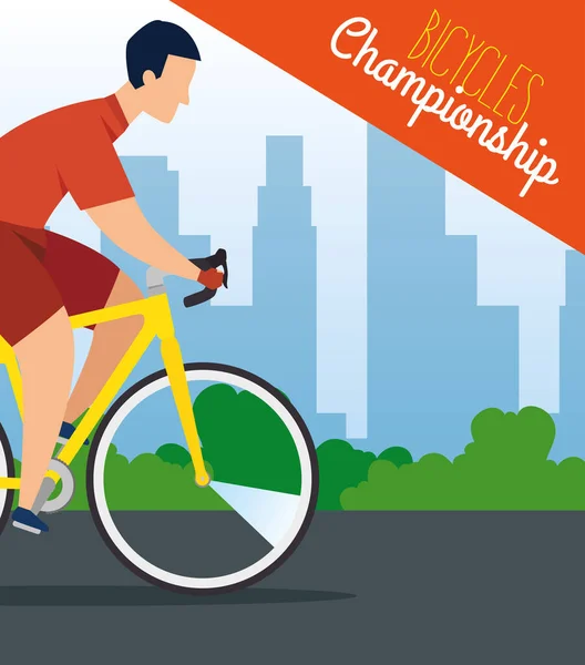 Bicycles championship poster with man in bike — Stock Vector