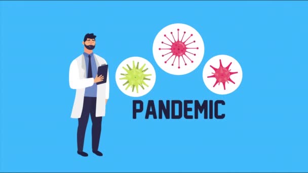 Doctor with covid19 particles pandemic — Stock Video