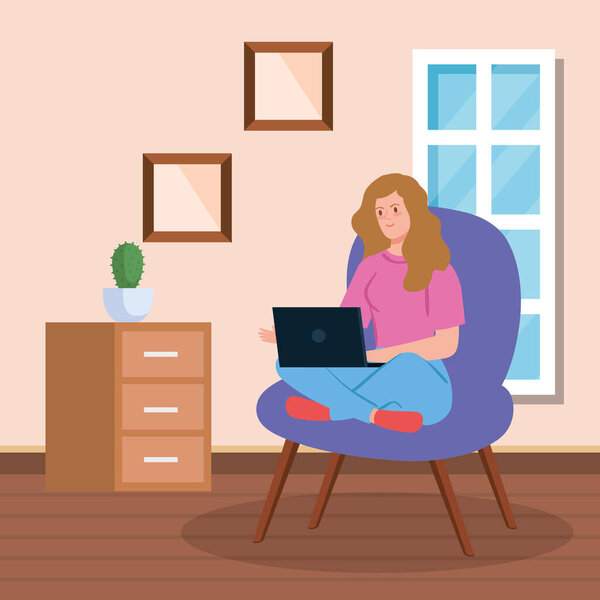 Woman working in telecommuting inside home Stock Illustration