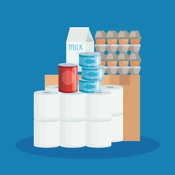 Boîte carton et épicerie de marché icônes — Image vectorielle