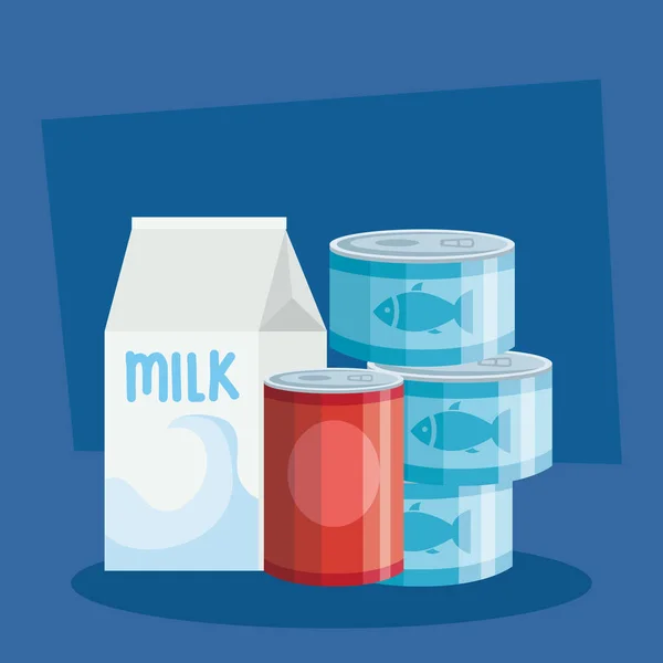 Boîte de lait et boîte d'icônes alimentaires — Image vectorielle