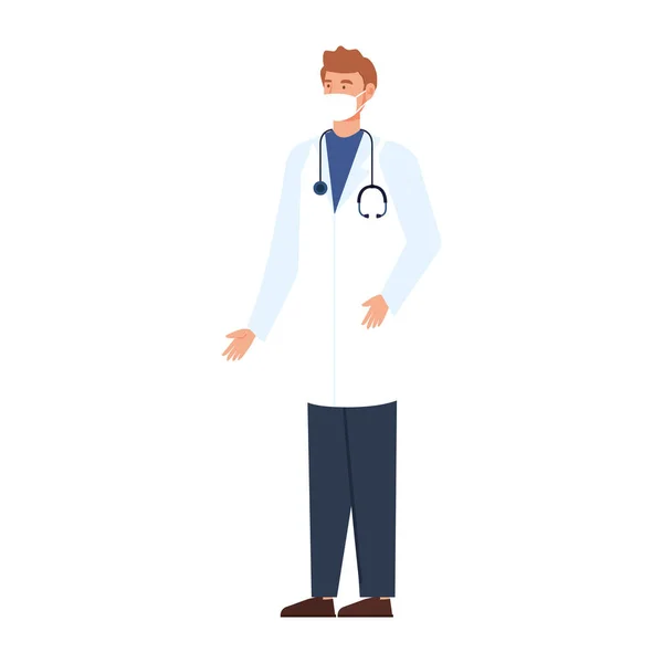 Médico macho com proteção respiratória —  Vetores de Stock