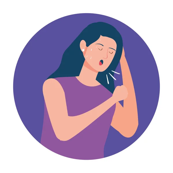 Mujer tos enfermo aislado icono — Vector de stock