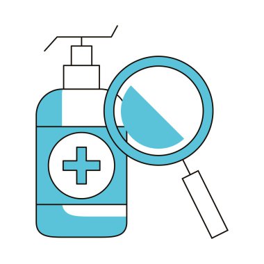 Anti bakteriyel sabun şişesi ve büyüteç.