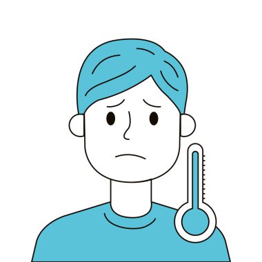 Termometre izole edilmiş simgeyle endişelenen adam