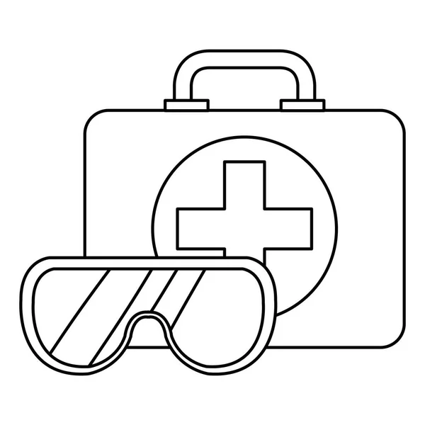 Kit de primeros auxilios con gafas aisladas icono — Vector de stock