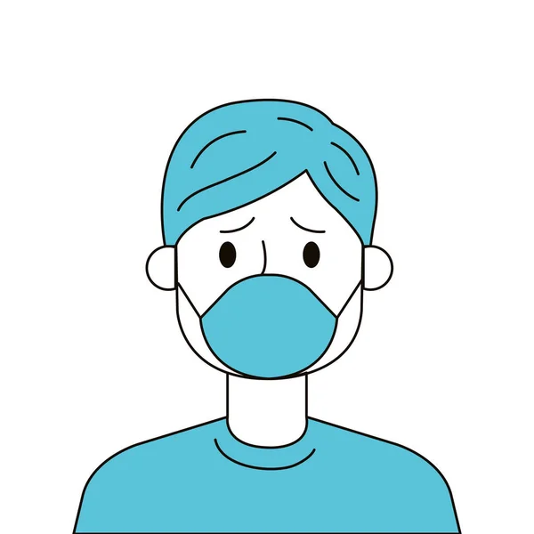 Hombre con protección respiratoria icono aislado — Vector de stock