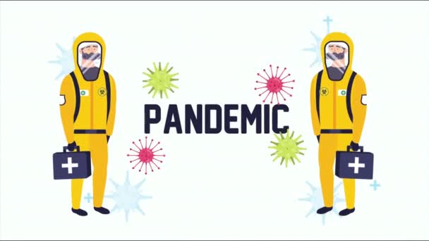 Ärzte mit Biohazard-Anzug und Covid19-Partikeln — Stockvideo