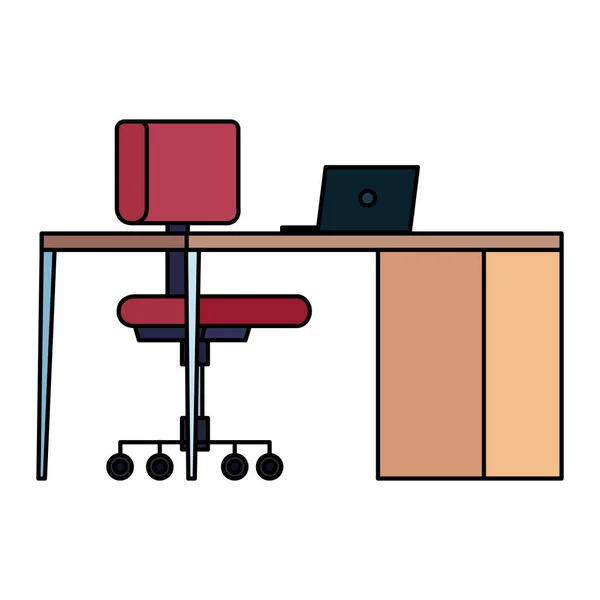 Arbetsplats med skrivbord och dator — Stock vektor