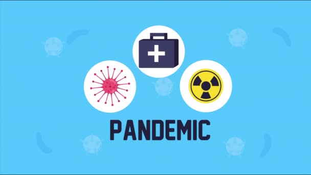 Covid19 pandemia set iconos animación — Vídeo de stock