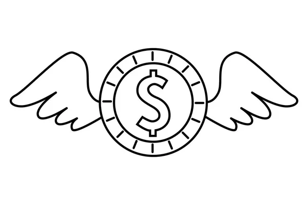 Pieniądze monety ze skrzydłami odizolowanej ikony — Wektor stockowy