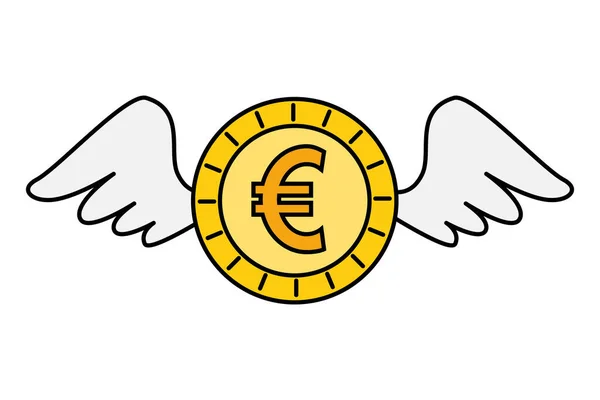Mynt pengar euro med vingar isolerad ikon — Stock vektor