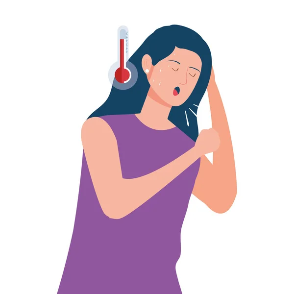 Mujer tosiendo enferma de fiebre — Vector de stock