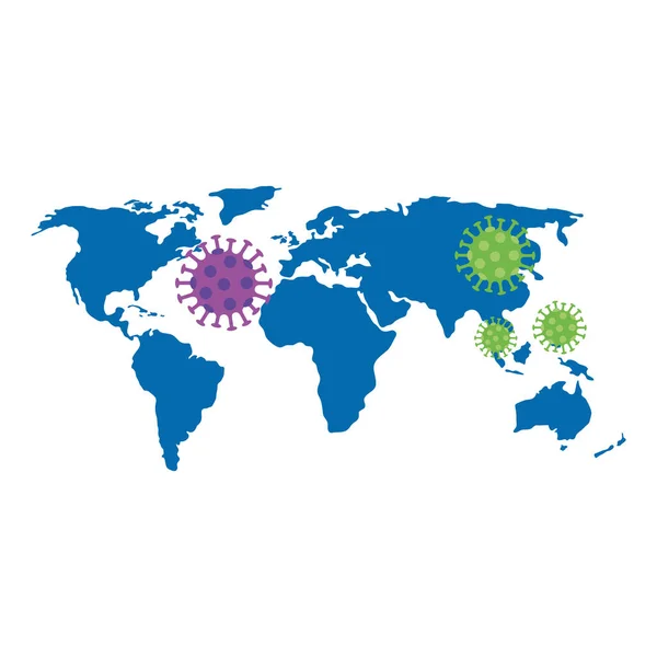 Mapa do mundo com partículas covid 19 ícone isolado —  Vetores de Stock