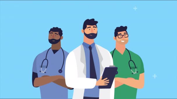 Animasi karakter kelompok dokter — Stok Video