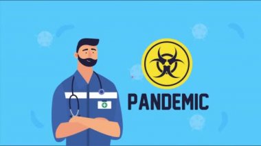 Covid19 parçacığı ve uyarı sinyali olan doktor