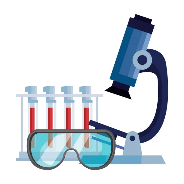 Microscopio con prueba de tubos y protección de gafas — Vector de stock