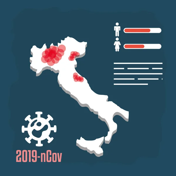 Covid19 statistiques de pandémie avec carte en italie — Image vectorielle