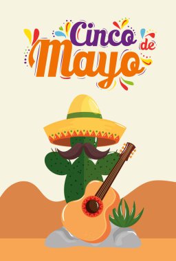 Kaktüs ve gitarlı cinco de mayonez posteri