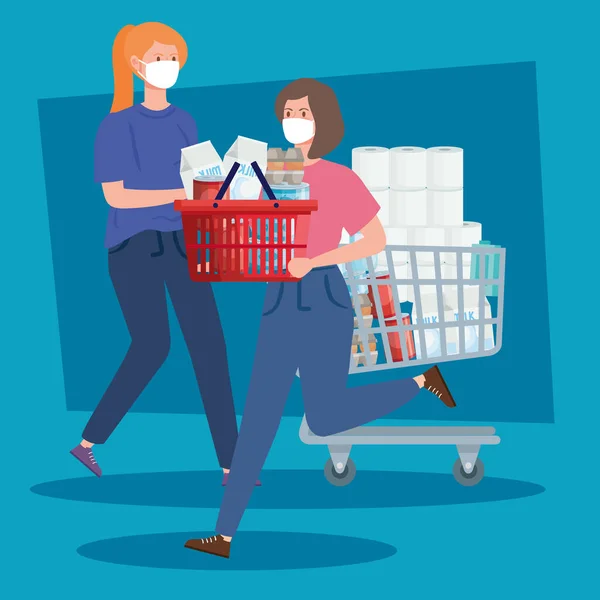 Mujeres comprando en overstocking por covid 19 — Archivo Imágenes Vectoriales