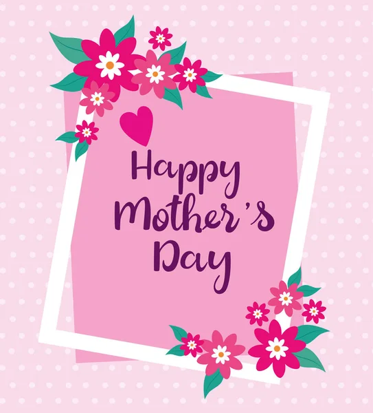 Χαρούμενη κάρτα ημέρα της μητέρας με χαριτωμένα λουλούδια διακόσμηση — Διανυσματικό Αρχείο