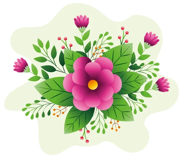 Dekoration av blommor lila färg med grenar och blad — Stock vektor