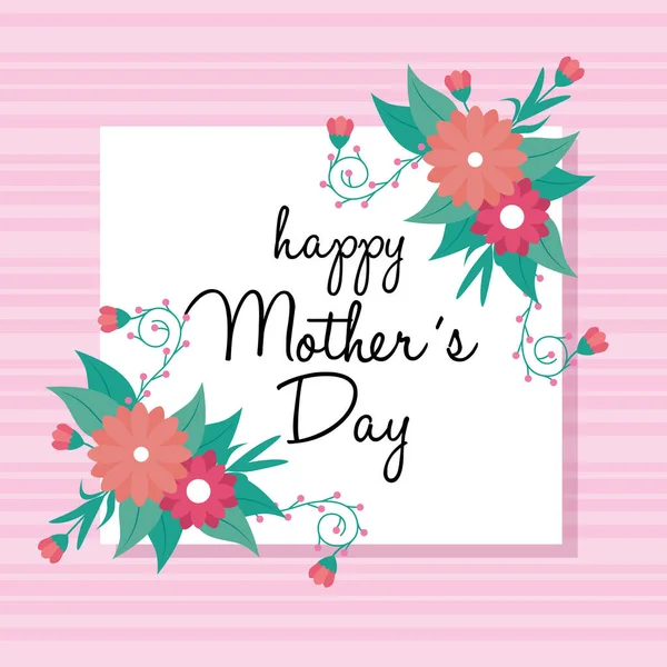 Kare çerçeveli ve çiçek desenli mutlu anneler günü kartı — Stok Vektör