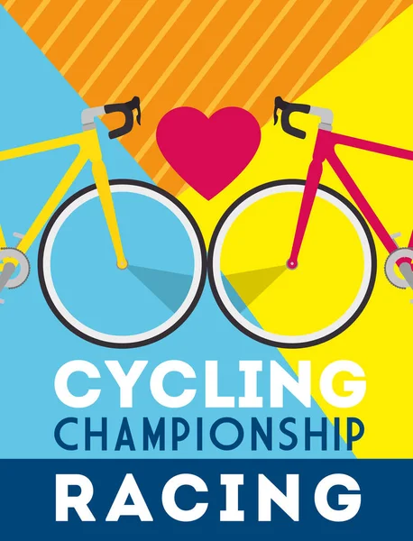 Cycling championship racing poster with bikes and heart — Stock Vector