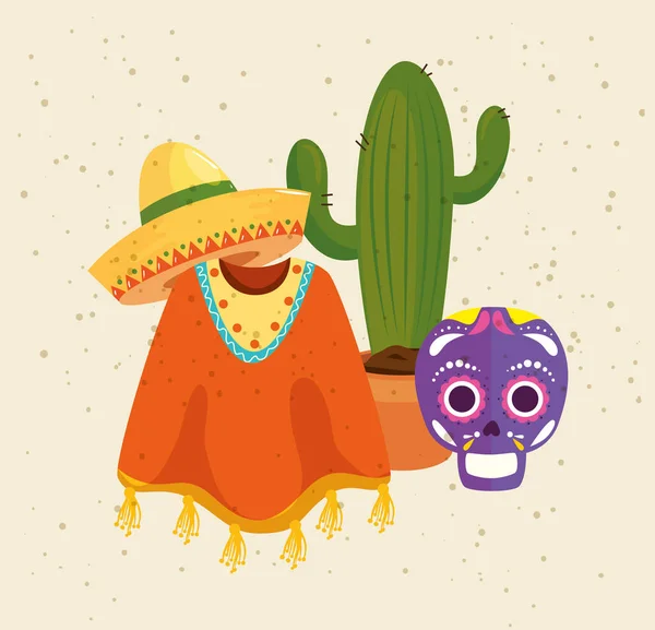 Schedel en iconen traditioneel van cinco de mayo — Stockvector