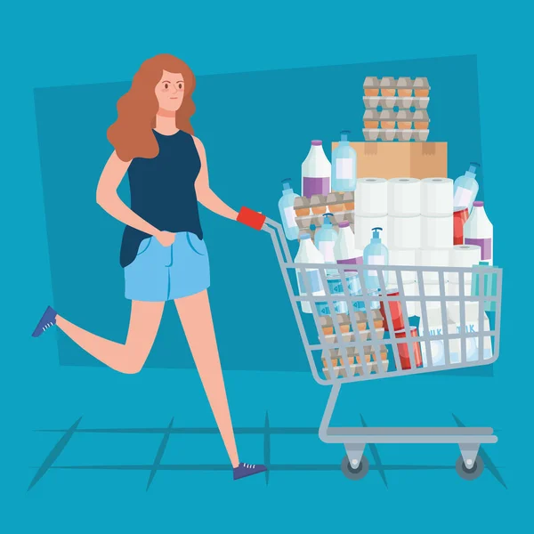 Mujer comprando en overstocking por covid 19 — Archivo Imágenes Vectoriales