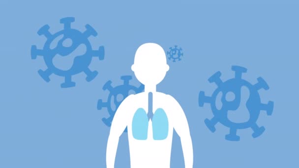 Covid19 partículas pandémicas y figura humana — Vídeo de stock