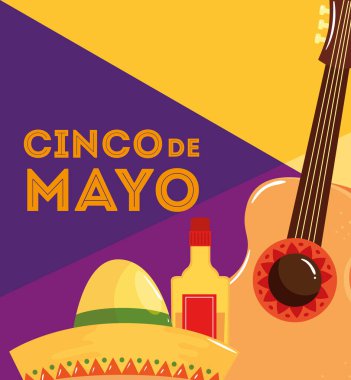 Gitarlı ve dekorasyonlu cinco de mayonez posteri