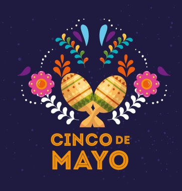Marakas ve dekorasyonlu cinco de mayonez posteri