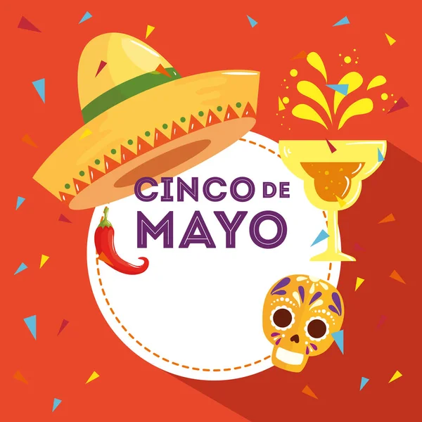 Cinco de mayo poszter kalapfonattal és díszítéssel — Stock Vector