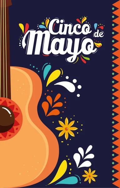 Cinco de mayo poszter gitárral és dekorációval — Stock Vector