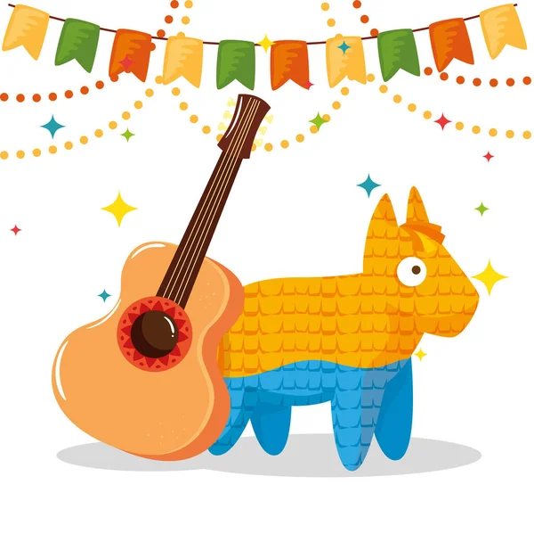 Gitár és pinata ikonok hagyományos cinco de mayo — Stock Vector