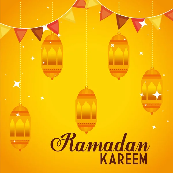 Fenerler ve çelenkler asılmış ramadan kareem posteri