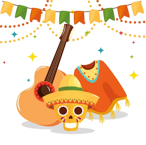 Schedel en iconen traditioneel van cinco de mayo — Stockvector