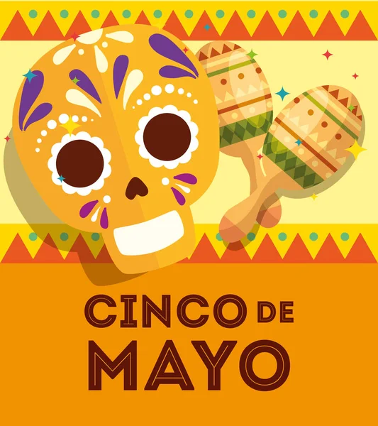 Cinco de mayo poszter koponya és dekoráció — Stock Vector