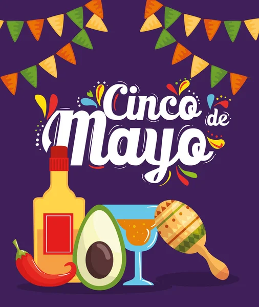 Cinco de mayo posztert koktél és ikonok dekoráció — Stock Vector