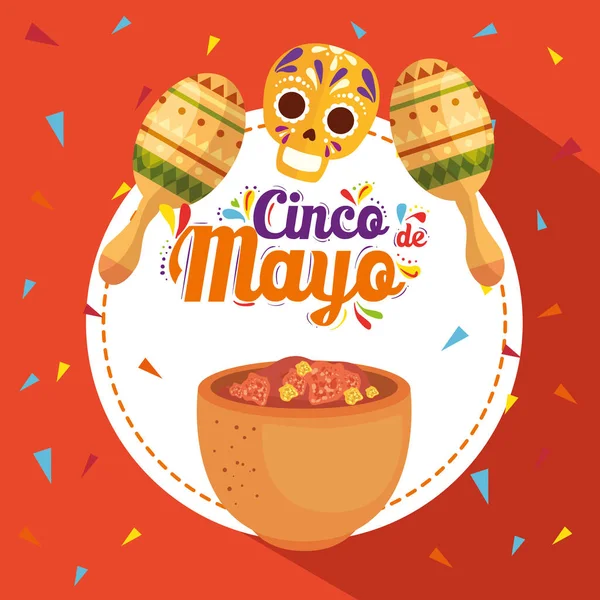 Cinco de mayo plakát hagyományos élelmiszerekkel és dekorációval — Stock Vector