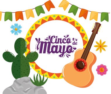Gitarlı ve dekorasyonlu cinco de mayonez posteri