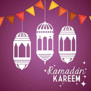 Fenerler ve çelenkler asılmış ramadan kareem posteri