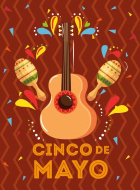 Gitarlı ve dekorasyonlu cinco de mayonez posteri