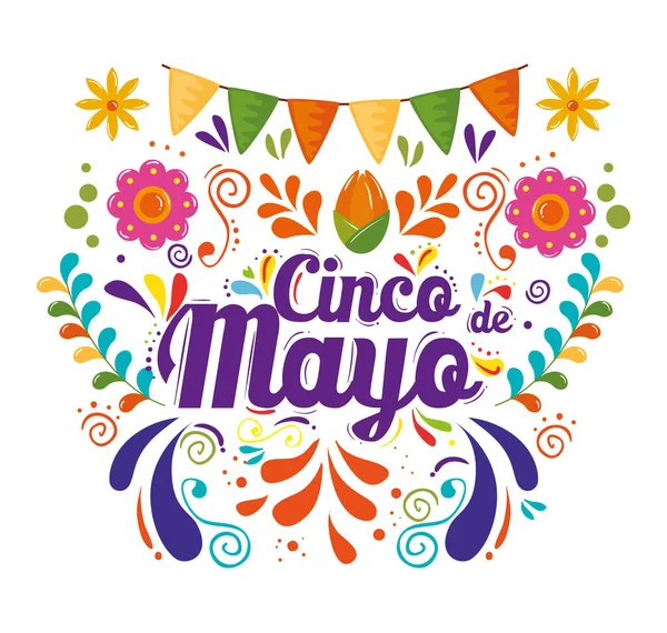 Affiche cinco de mayo avec guirlandes suspendues décoration — Image vectorielle