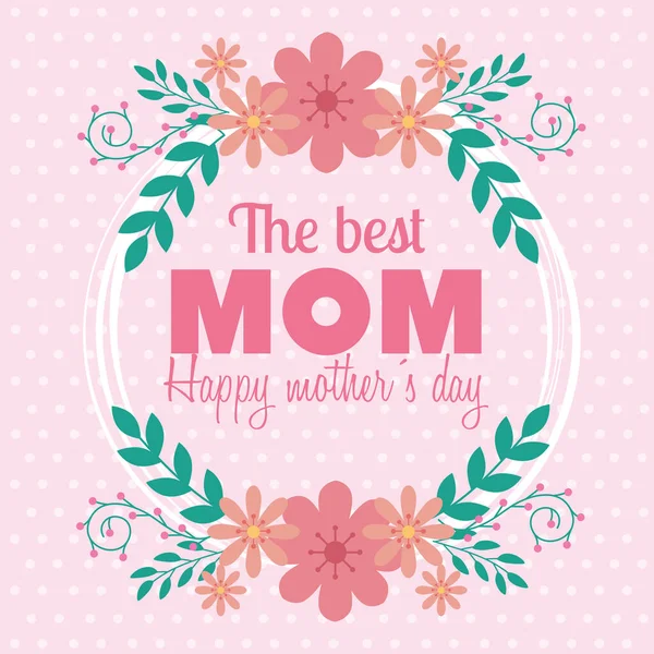 Tarjeta feliz día de la madre con marco de decoración de flores — Vector de stock