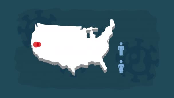 Covid19 estatística nos eua mapa e partículas — Vídeo de Stock